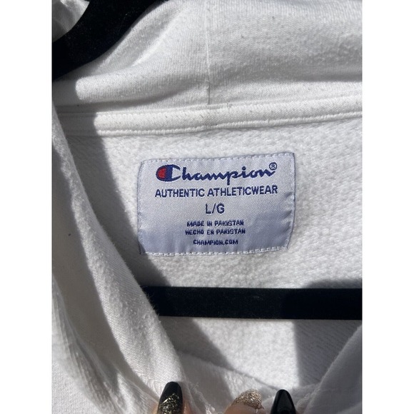 Champion Sweatshirt Hoodie Men's L Long Sleeve Embroidered Logo White - Picture 4 of 5